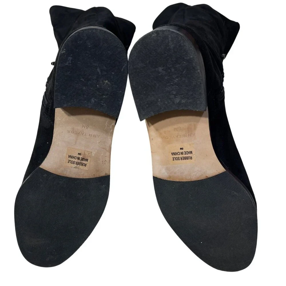 Ann Taylor OTK Carlene Boot Black Flat Suede Size 8 Almond Toe
